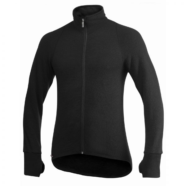 Framsida av svart mellanlager tröja med hög krage och långt blixtlås. Namn på produkt Full Zip Jacket 400