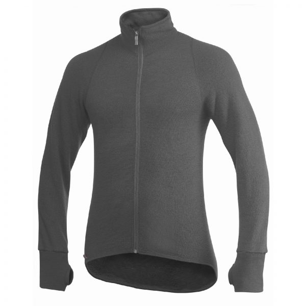 Framsida av grå mellanlager tröja med hög krage och långt blixtlås. Namn på produkt Full Zip Jacket 400