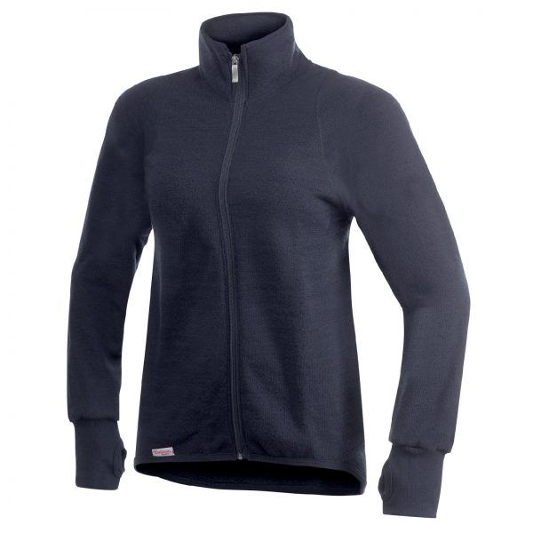 Framsida av blå mellanlager tröja med hög krage och långt blixtlås. Namn på produkt Full Zip Jacket 600