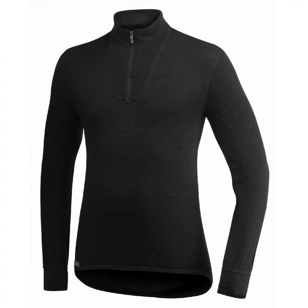 Framsida av svart mellanlager tröja med krage och kort blixtlås. Namn på produkt Zip Turtleneck 400